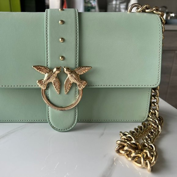 PINKO Classic Love One Bag Leather Mint-Green Limited Edition - Picture 2 of 6